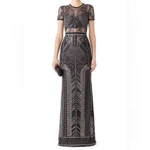 Marchesa Notte Black and Silver Embroidered Gown